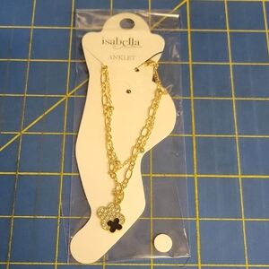 Isabella New York Gold Tone Black & Rhinestone Charm 8.5 Ankle Bracelet NIP